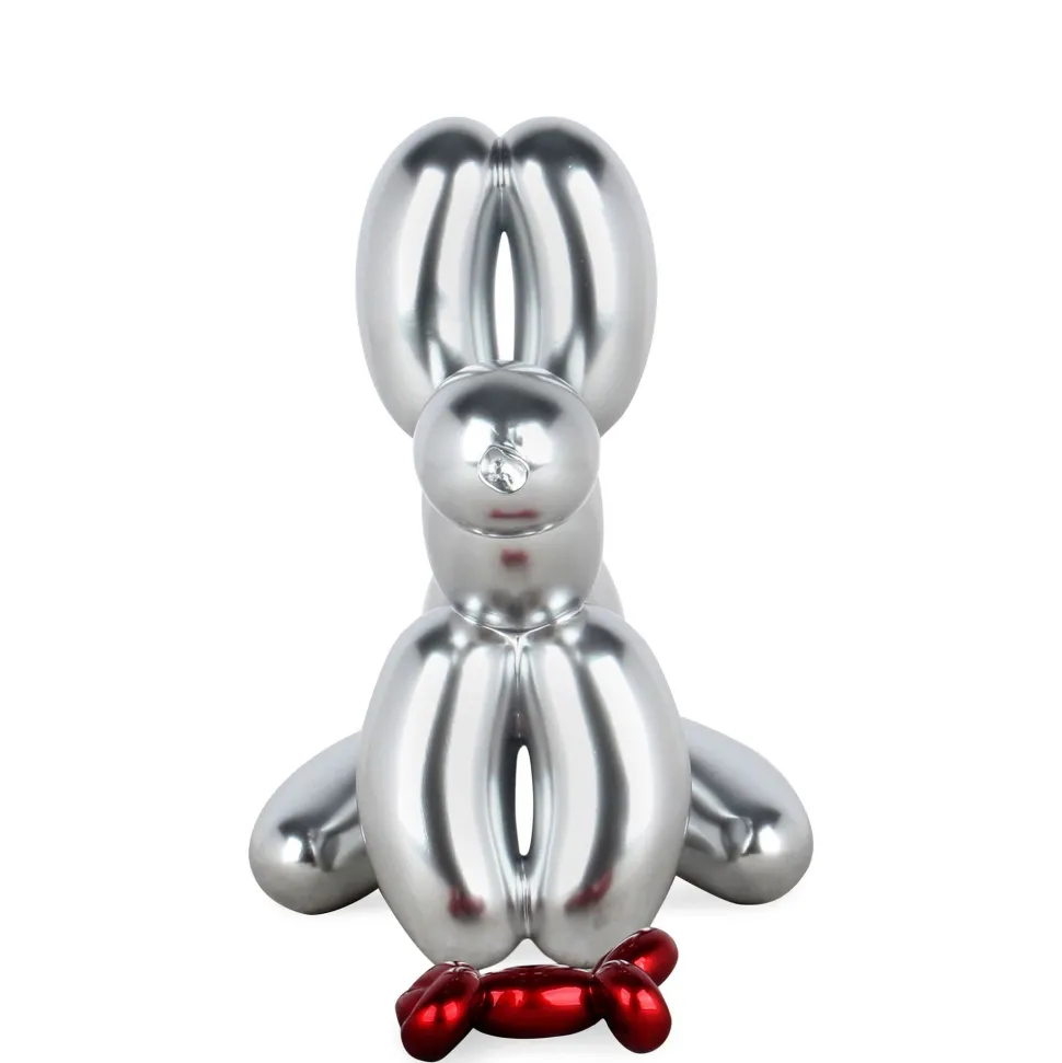 Balloon Dog & Bone 28cm Silver Resin Indoor Sculpture