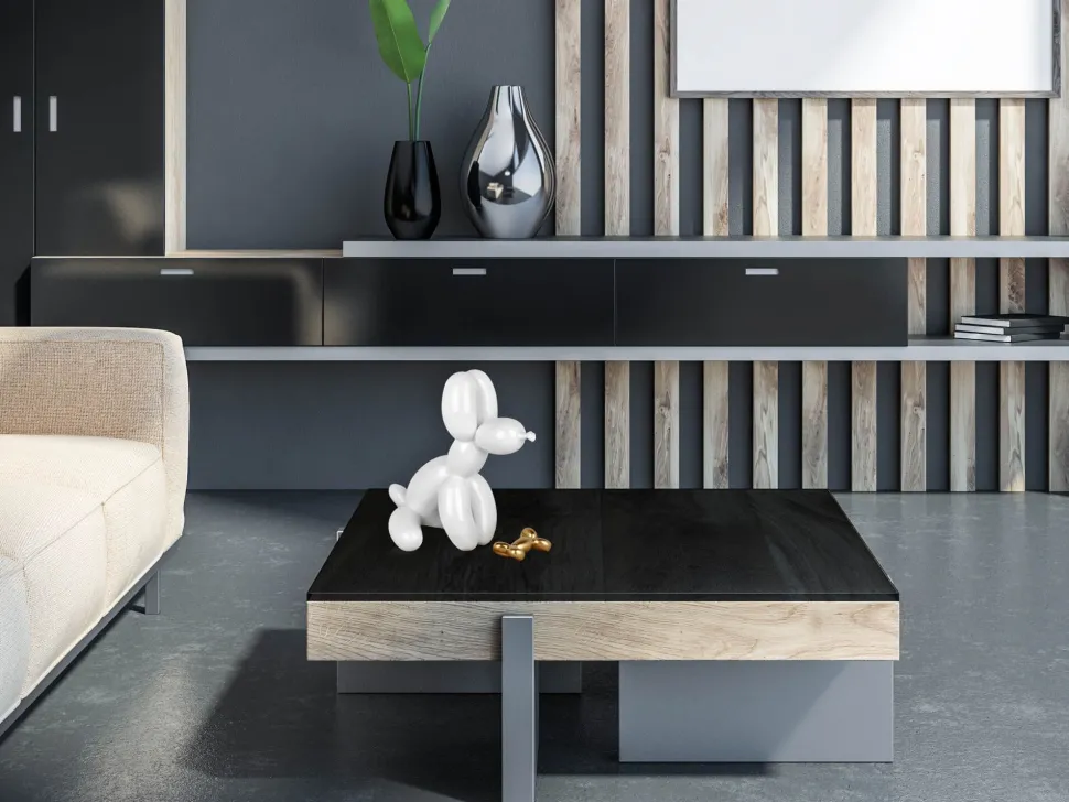 Balloon Dog & Bone 28cm White Resin Indoor Sculpture
