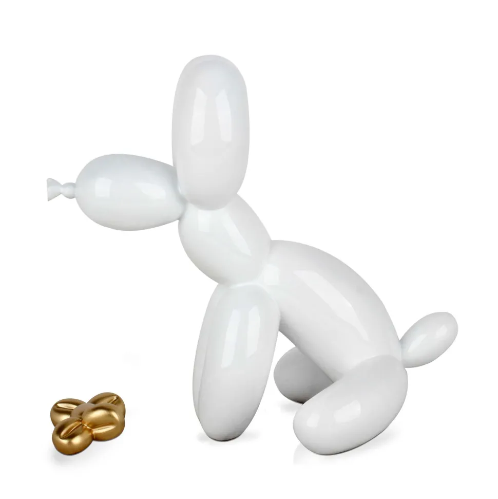 Balloon Dog & Bone 28cm White Resin Indoor Sculpture