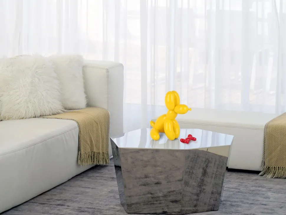 Balloon Dog & Bone 28cm Yellow Resin Indoor Sculpture