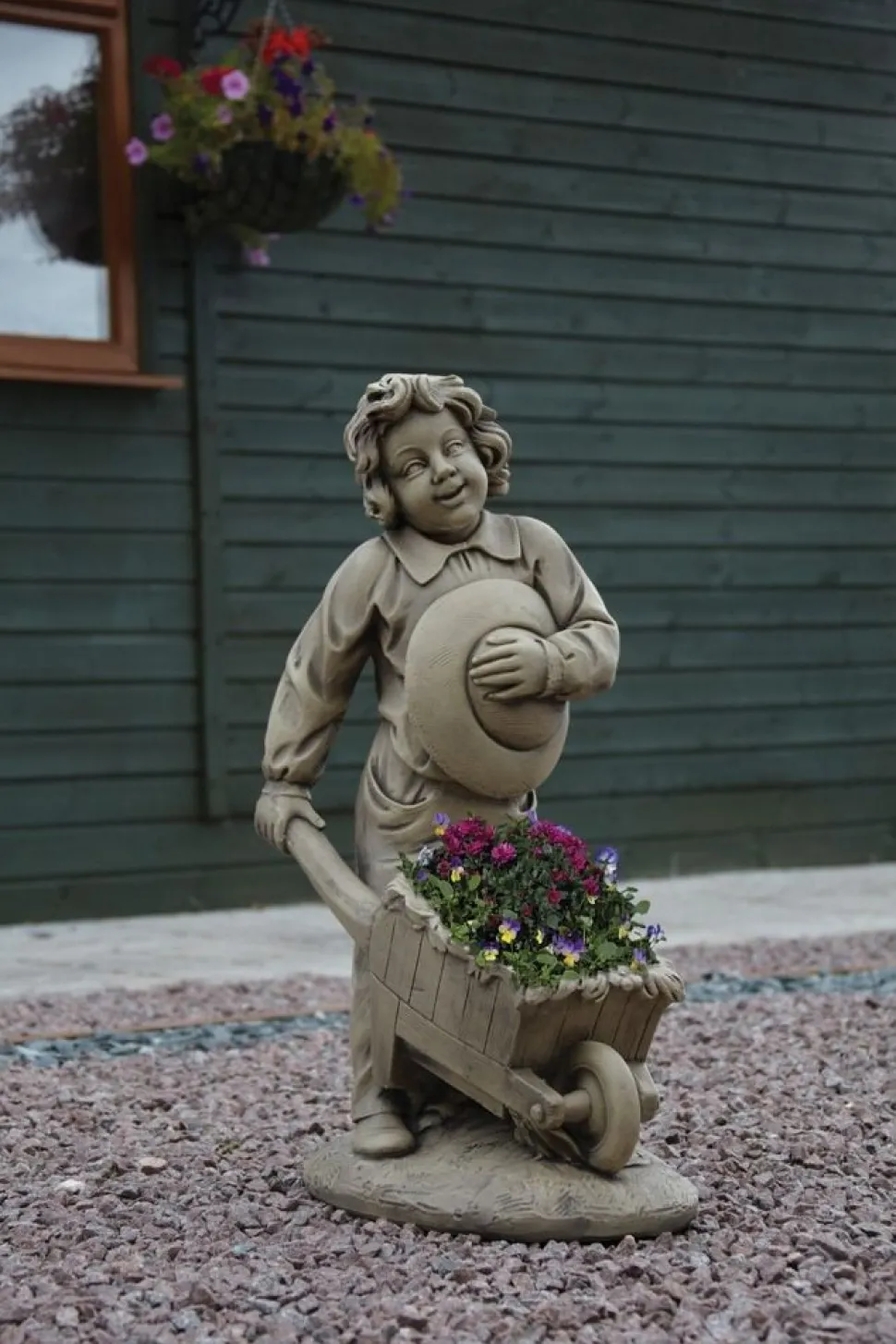 Boy & Barrow Stone Garden Statue
