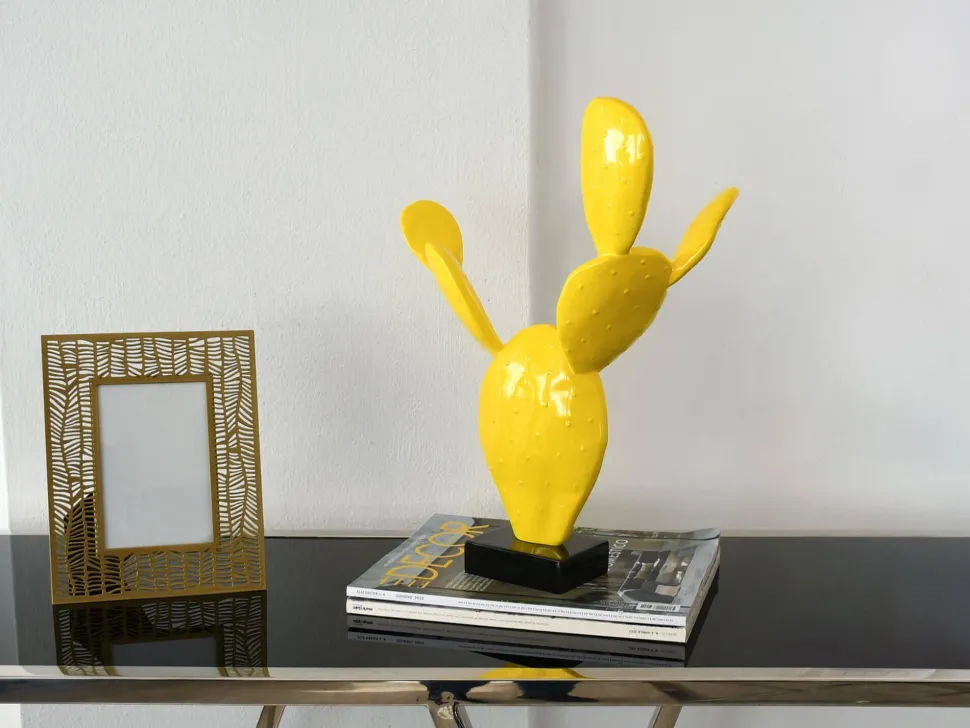 Cactus Bloom 41cm Yellow Resin Indoor Sculpture