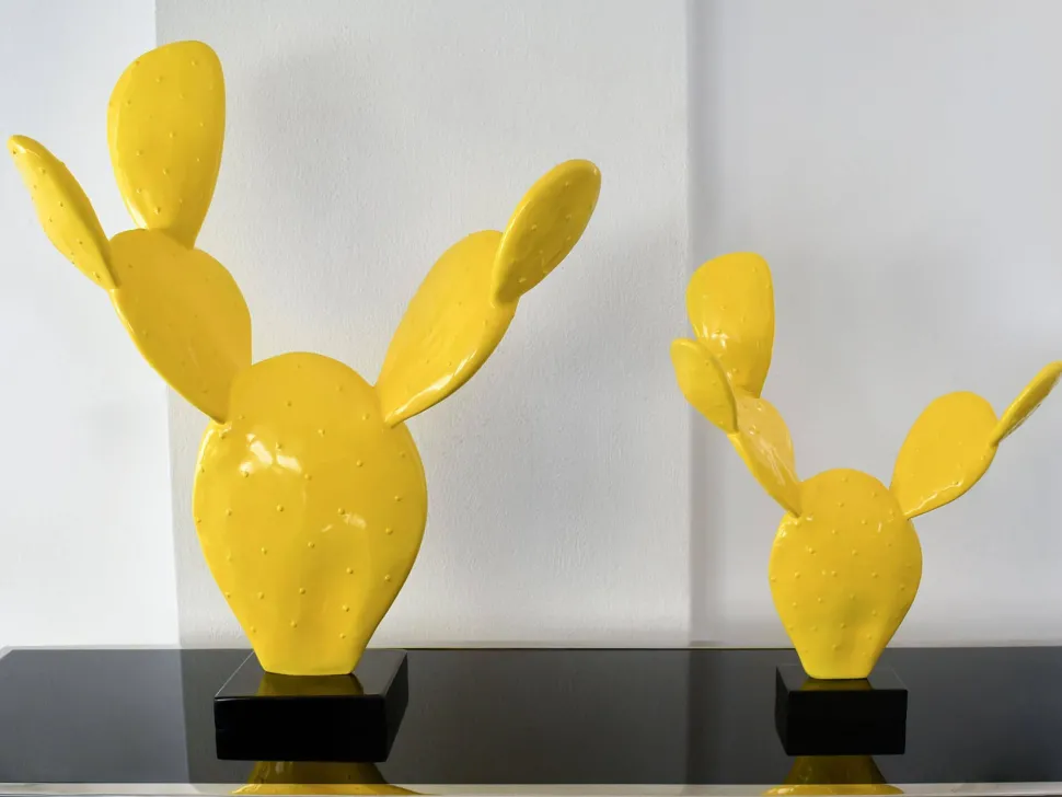 Cactus Bloom 41cm Yellow Resin Indoor Sculpture