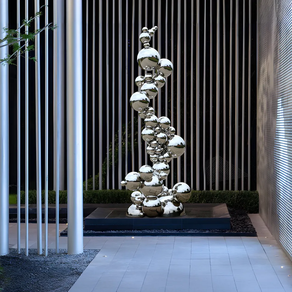 Cosmic Bubbles 226cm Silver Metal Garden Sculpture