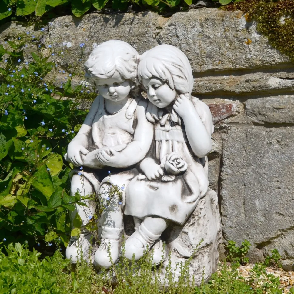 Country Boy & Girl 56cm Stone Resin Garden Statue