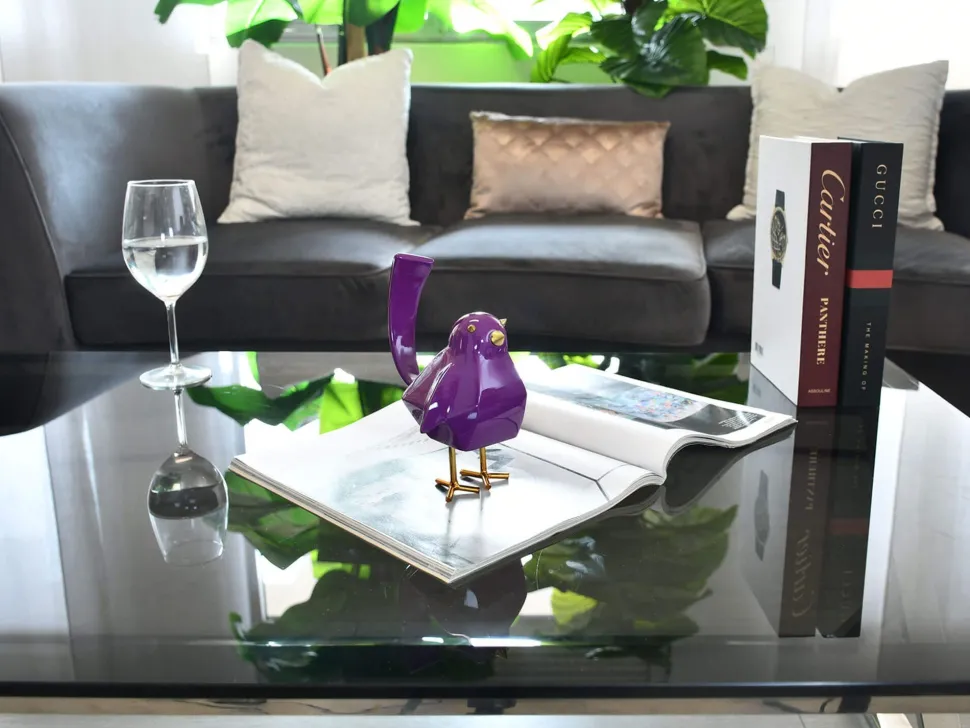 Cubic Bird 18cm Violet Resin Indoor Sculpture