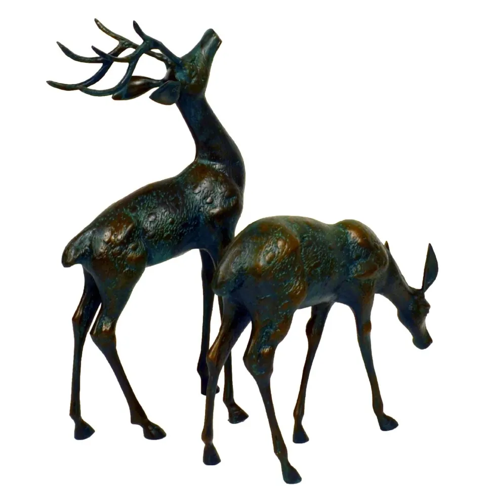 Deer & Doe Bronze Metal Garden Statues