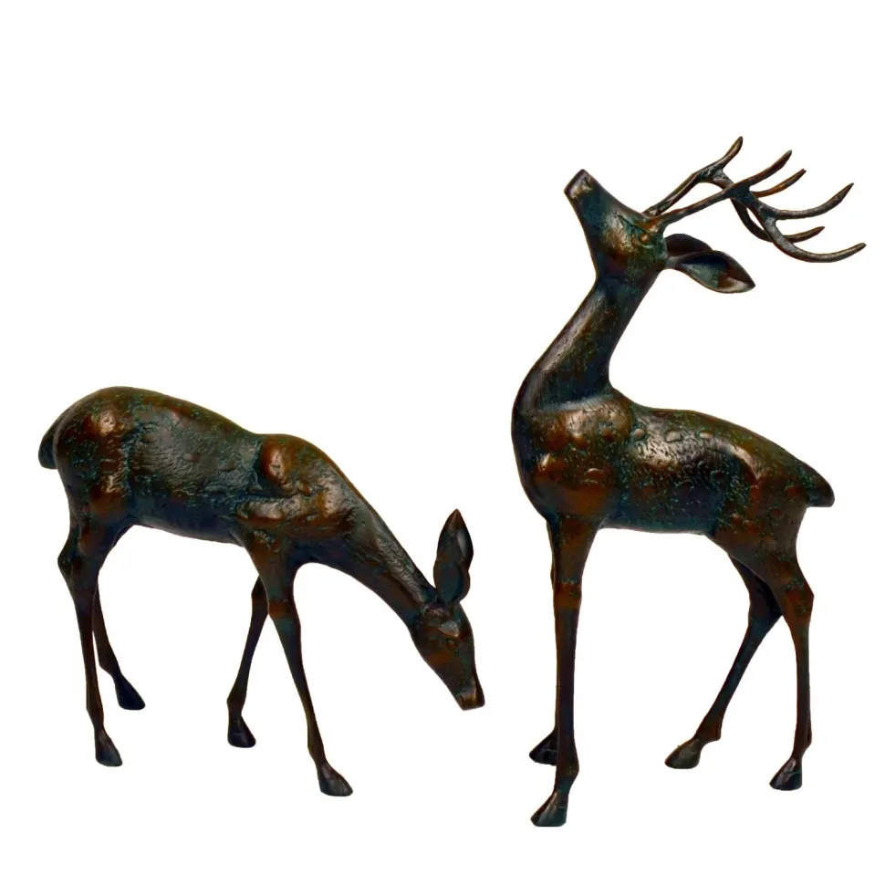 Deer & Doe Bronze Metal Garden Statues