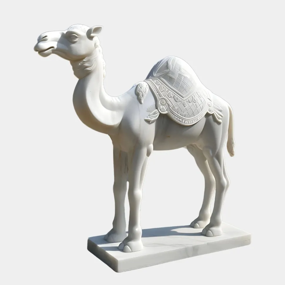 Desert Camel 160cm White Marble Garden Statue v1