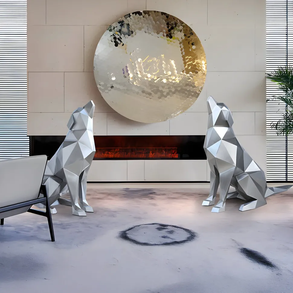 Dog 100cm Silver Geometric Metal Garden Sculpture