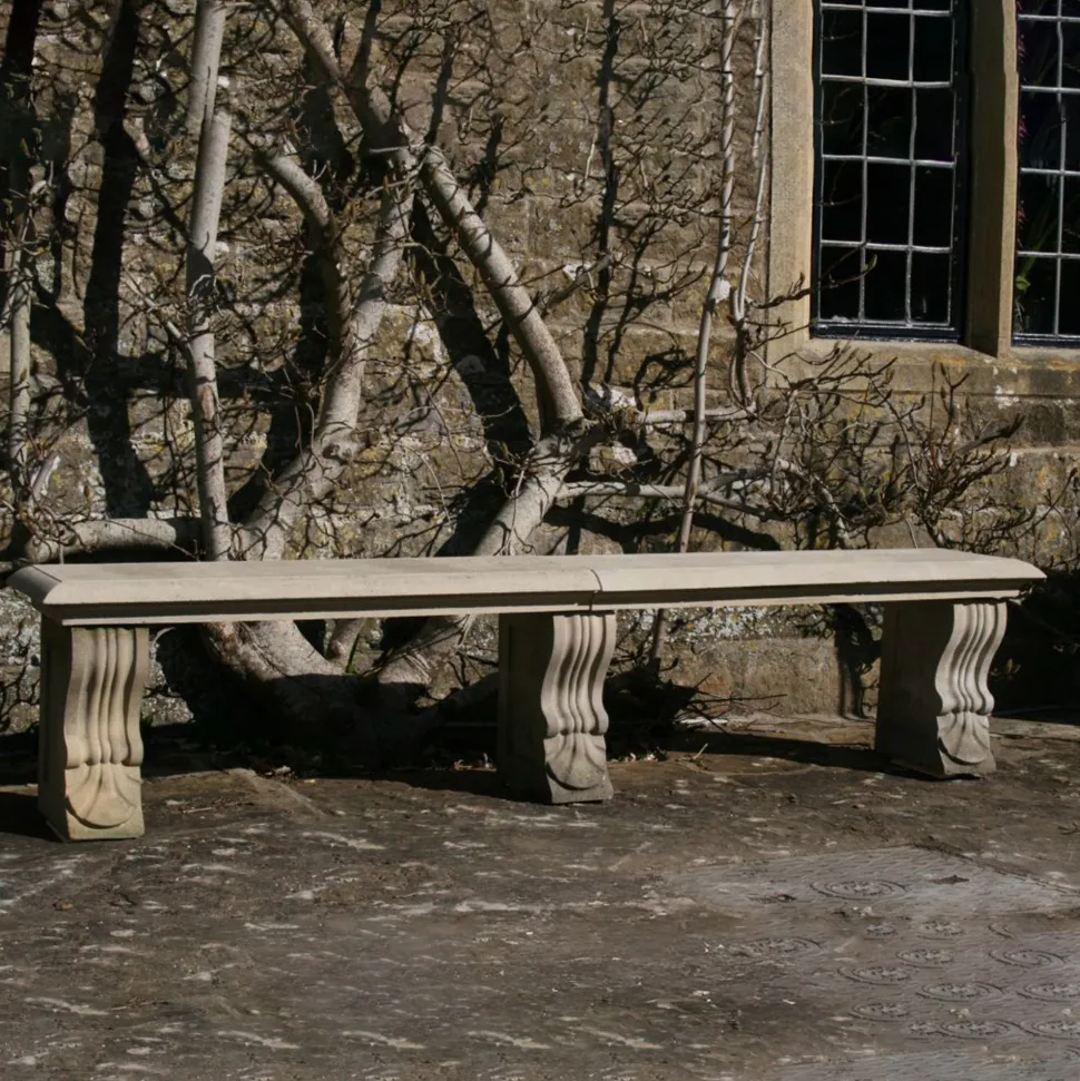 Double Length Ivy Straight Stone Bench - Large Garden Benches