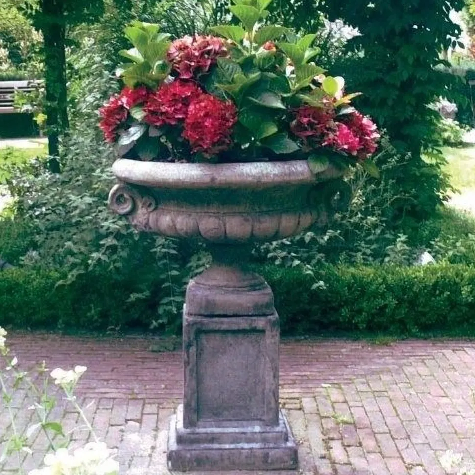 Edwardian Stone Garden Planter on Plain Pedestal