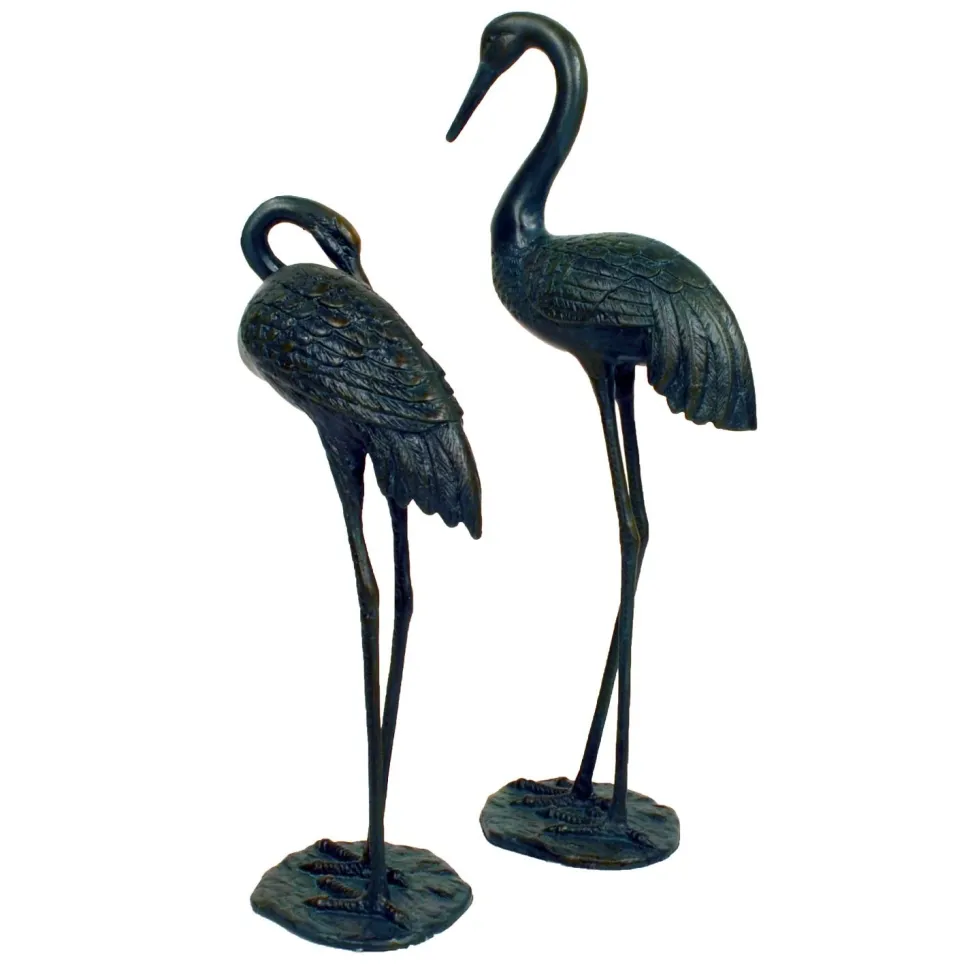Elegant Cranes Bronze Metal Garden Ornaments