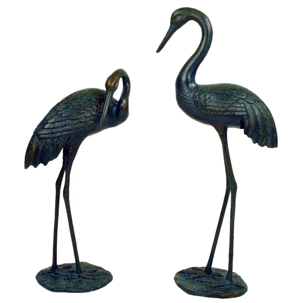 Elegant Cranes Bronze Metal Garden Ornaments