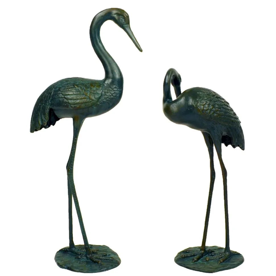 Elegant Cranes Bronze Metal Garden Ornaments