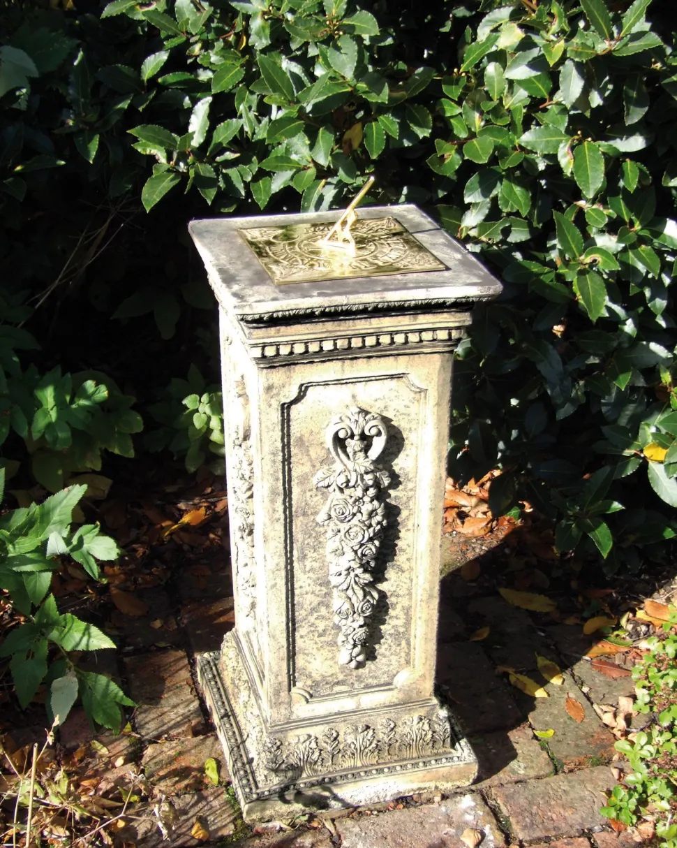 Floral Brass Stone Garden Sundial