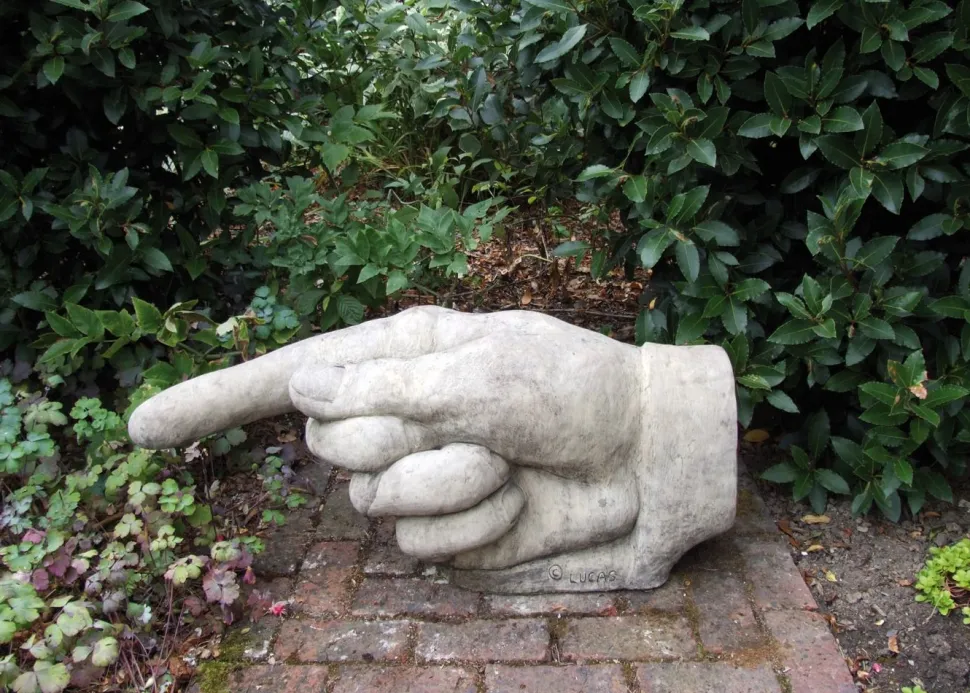 Giant Hand Pointing Left Stone Garden Statue