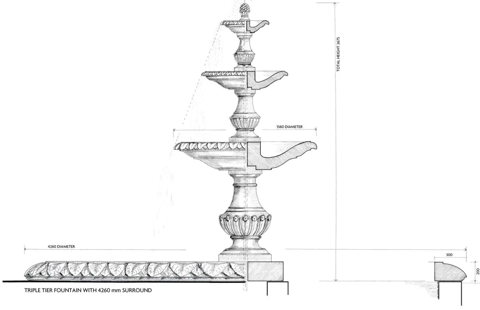 Grand Triple Tier 4m Emerald Marble Stone Water Fountain Feature
