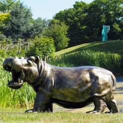 Happy Hippo Bronze Metal Garden Statue