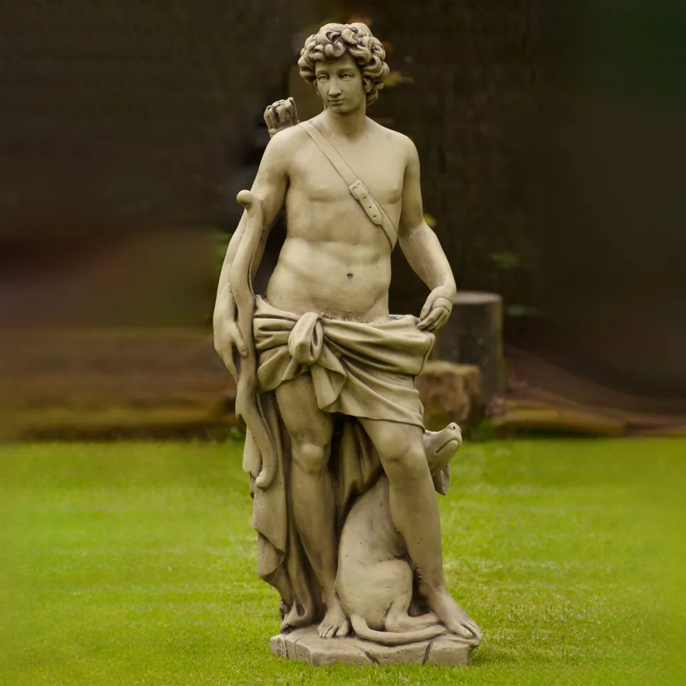 Hunter & Dog Stone Stone Garden Statue