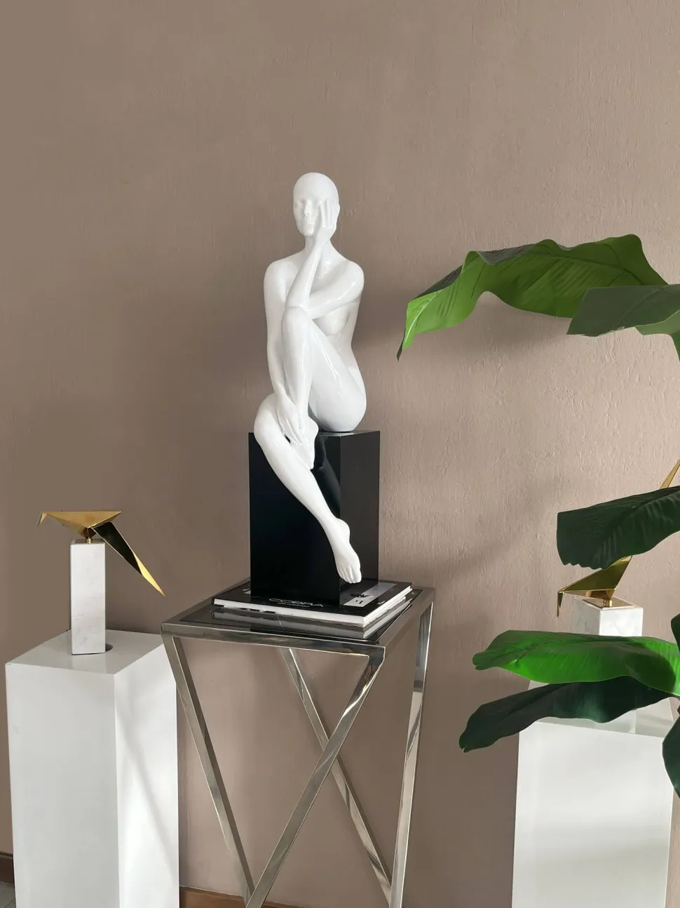 Introspective 74cm White Resin Indoor Sculpture