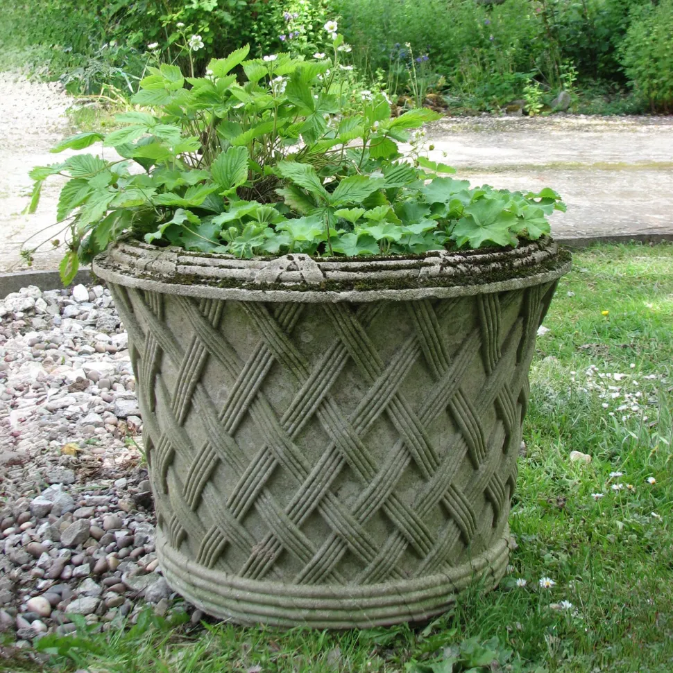 Jardinier Basket Weave 45cm Stone Garden Planter
