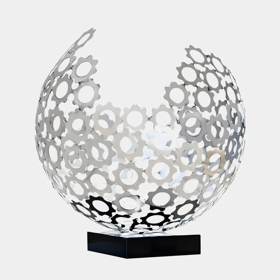 Lunar Sphere 48cm Silver Metal Indoor Sculpture