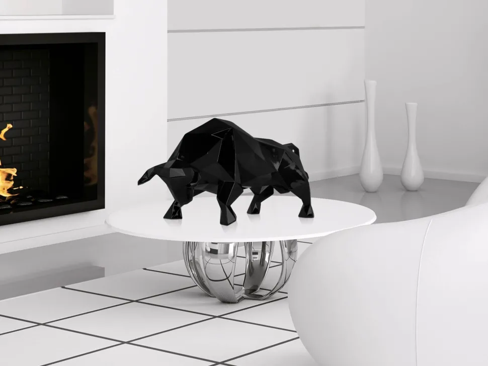 Polygon Bull 25cm Black Resin Indoor Sculpture