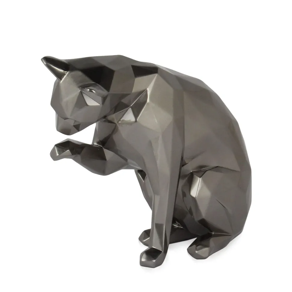 Polygon Cat 24cm Anthracite Resin Indoor Sculpture