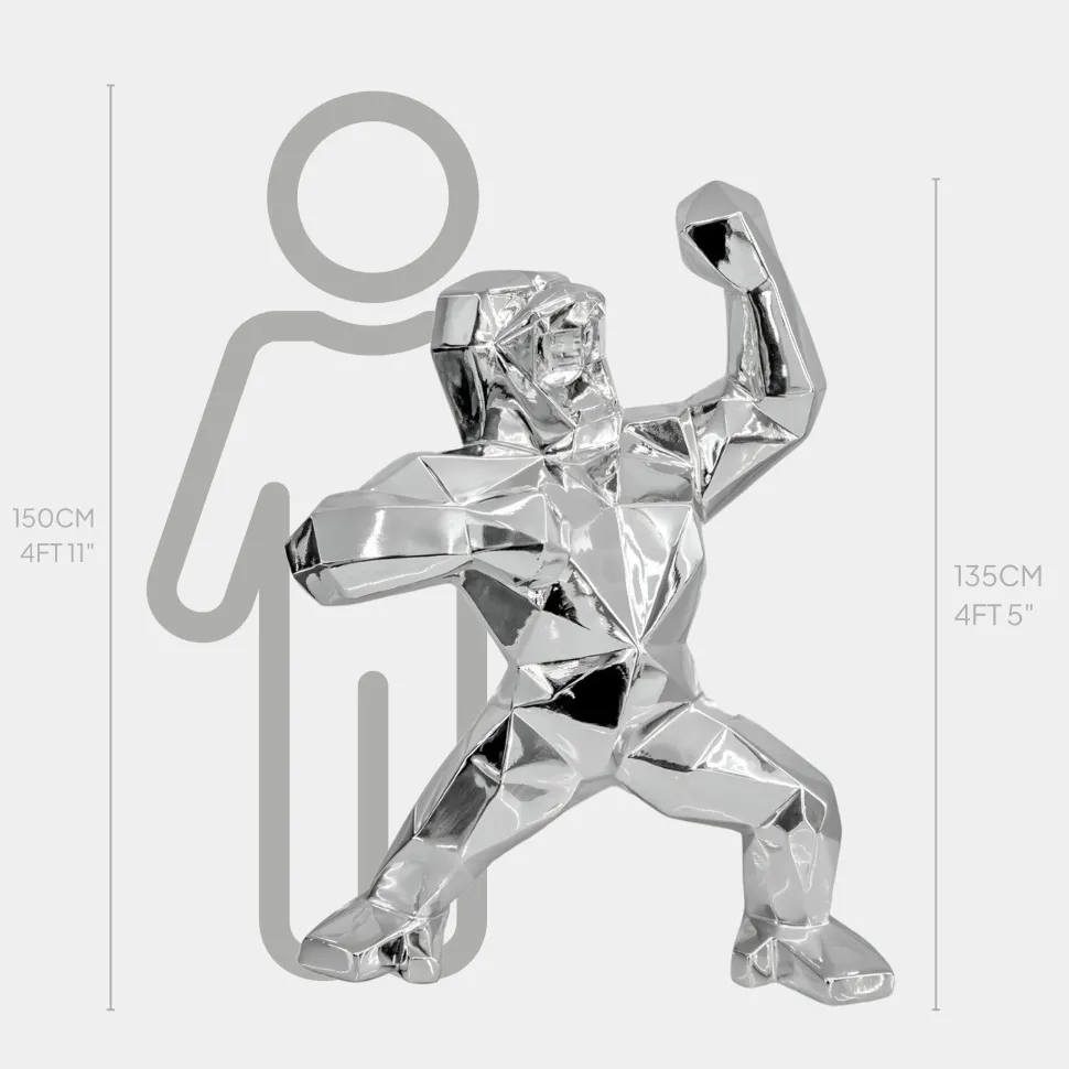 Polygon Gorilla 135cm Chrome Resin Indoor Sculpture
