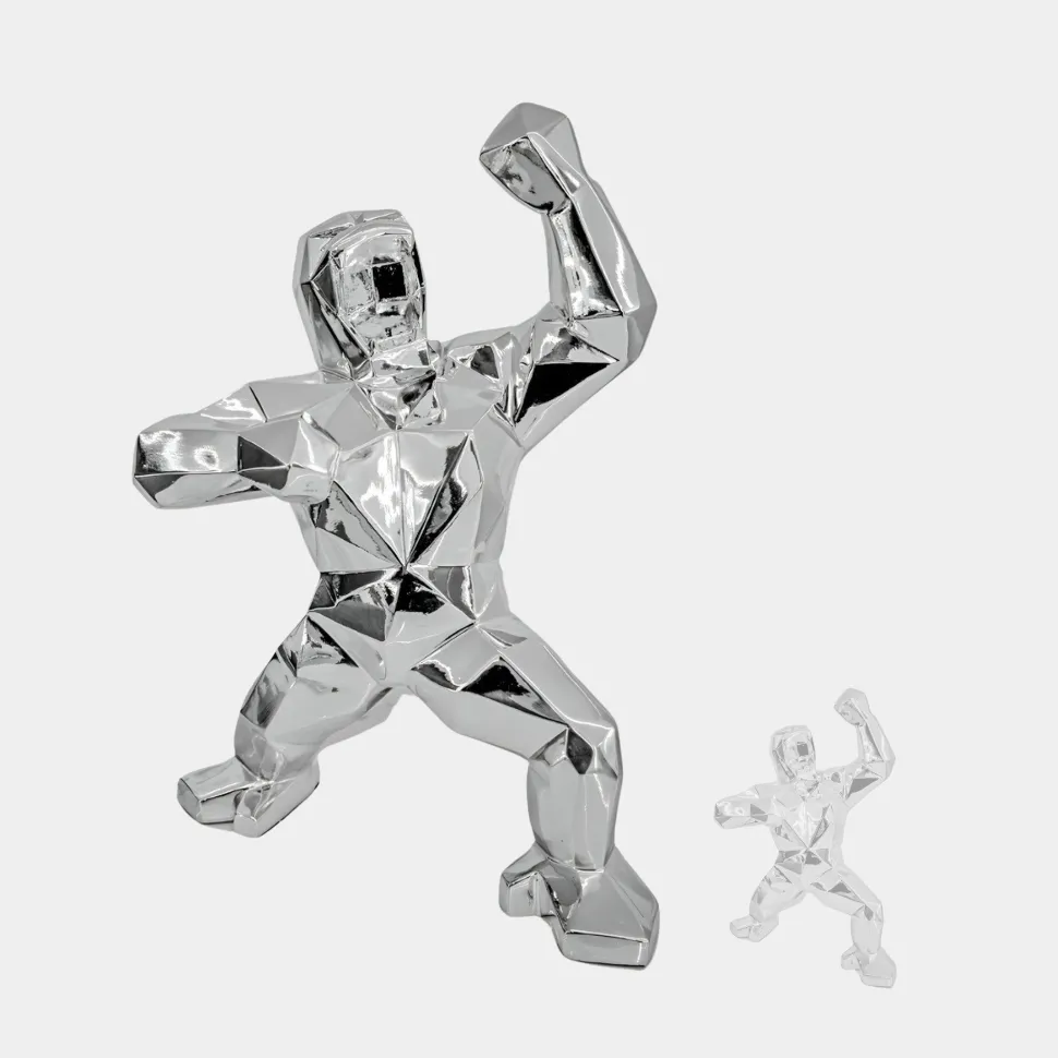 Polygon Gorilla 135cm Chrome Resin Indoor Sculpture