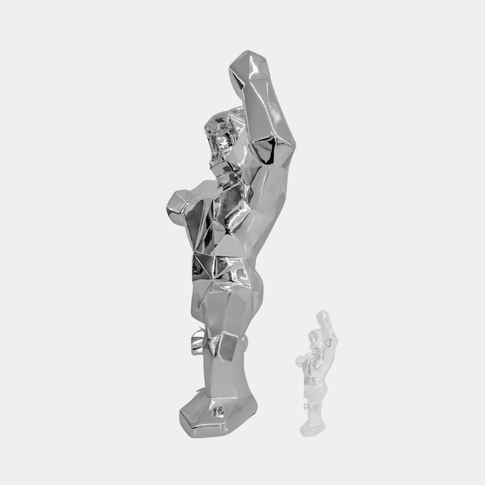 Polygon Gorilla 135cm Chrome Resin Indoor Sculpture