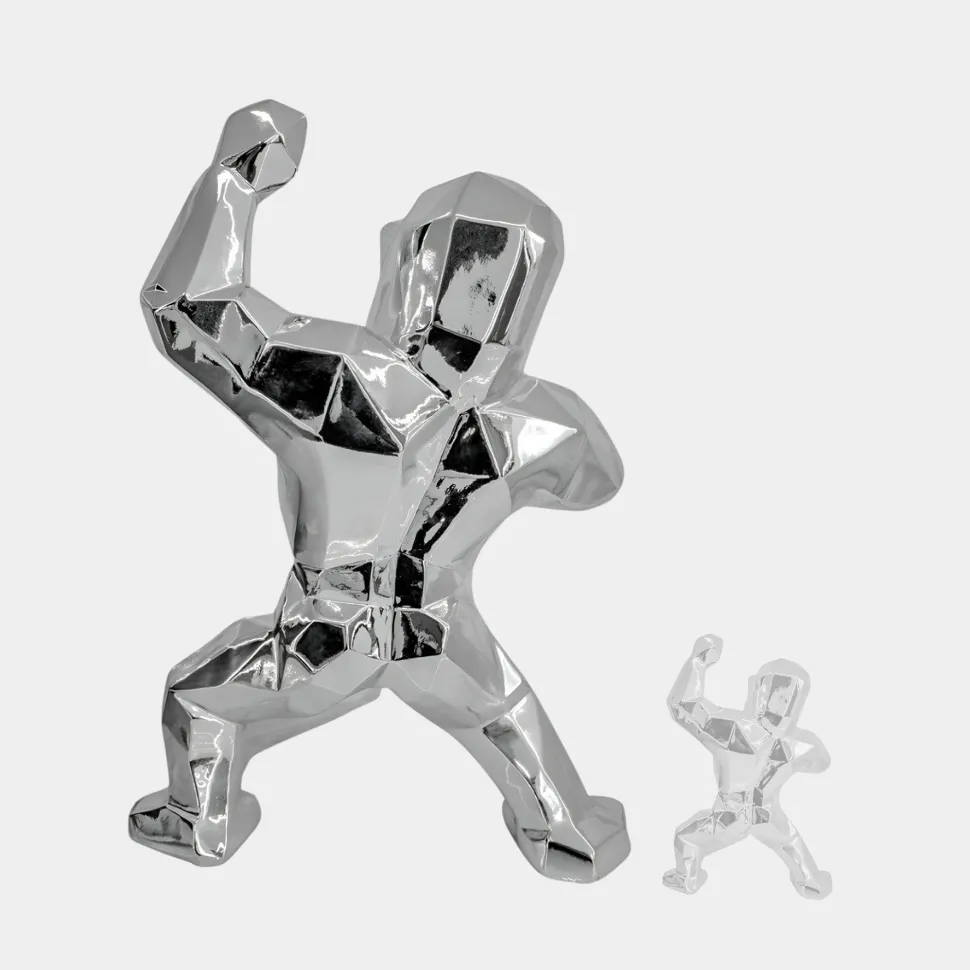 Polygon Gorilla 135cm Chrome Resin Indoor Sculpture