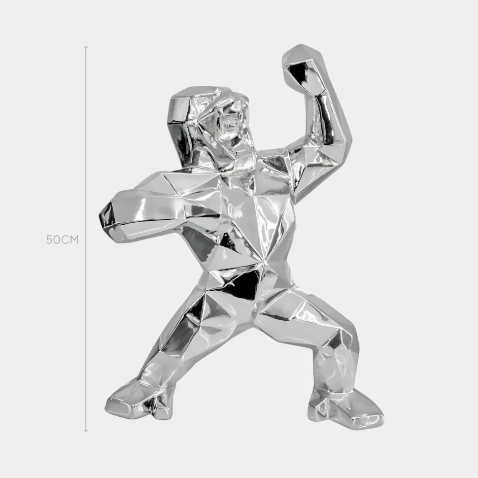 Polygon Gorilla 50cm Chrome Resin Indoor Sculpture