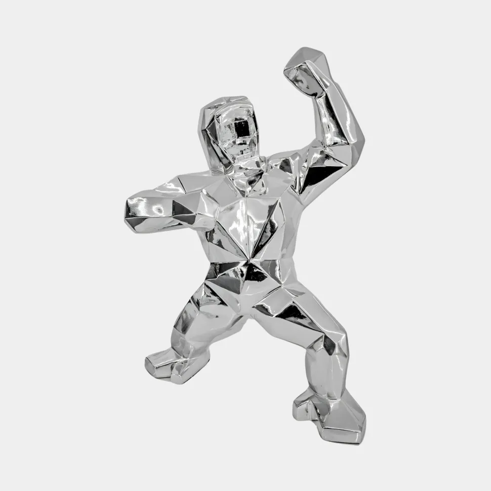 Polygon Gorilla 50cm Chrome Resin Indoor Sculpture