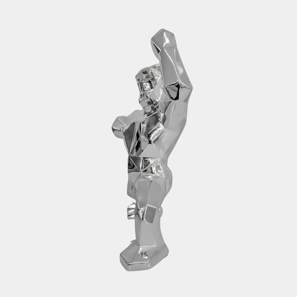 Polygon Gorilla 50cm Chrome Resin Indoor Sculpture
