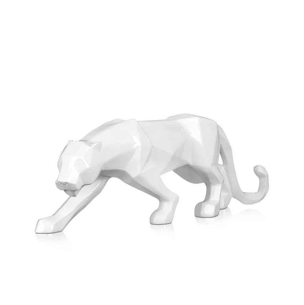 Polygon Panther 14cm White Resin Indoor Sculpture