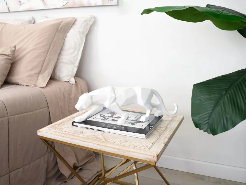 Polygon Panther 14cm White Resin Indoor Sculpture