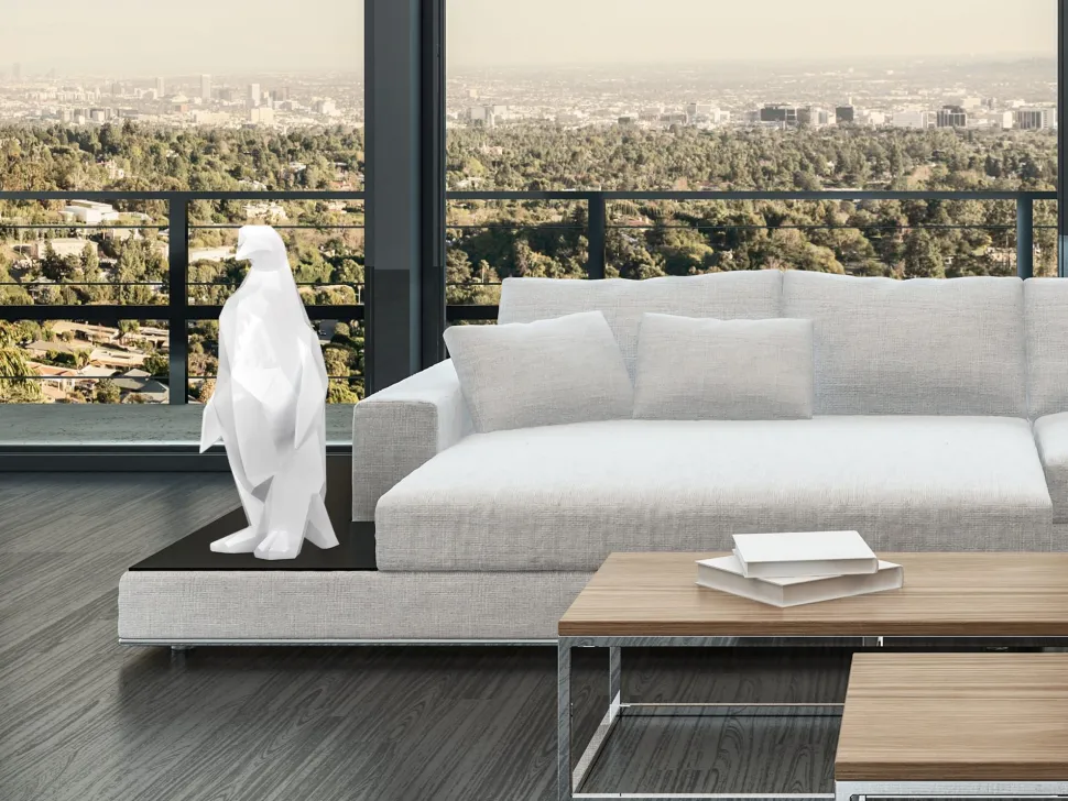 Polygon Penguin 50cm White Resin Indoor Sculpture
