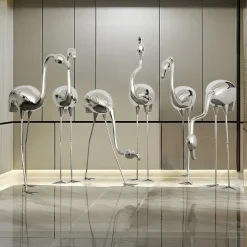 Pure Flamingo 147cm Silver Metal Garden Sculpture