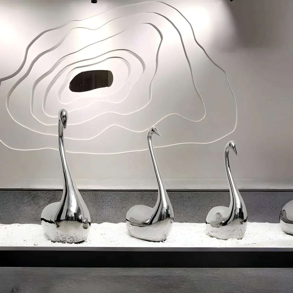 Pure Swan 80cm Silver Metal Indoor Sculpture