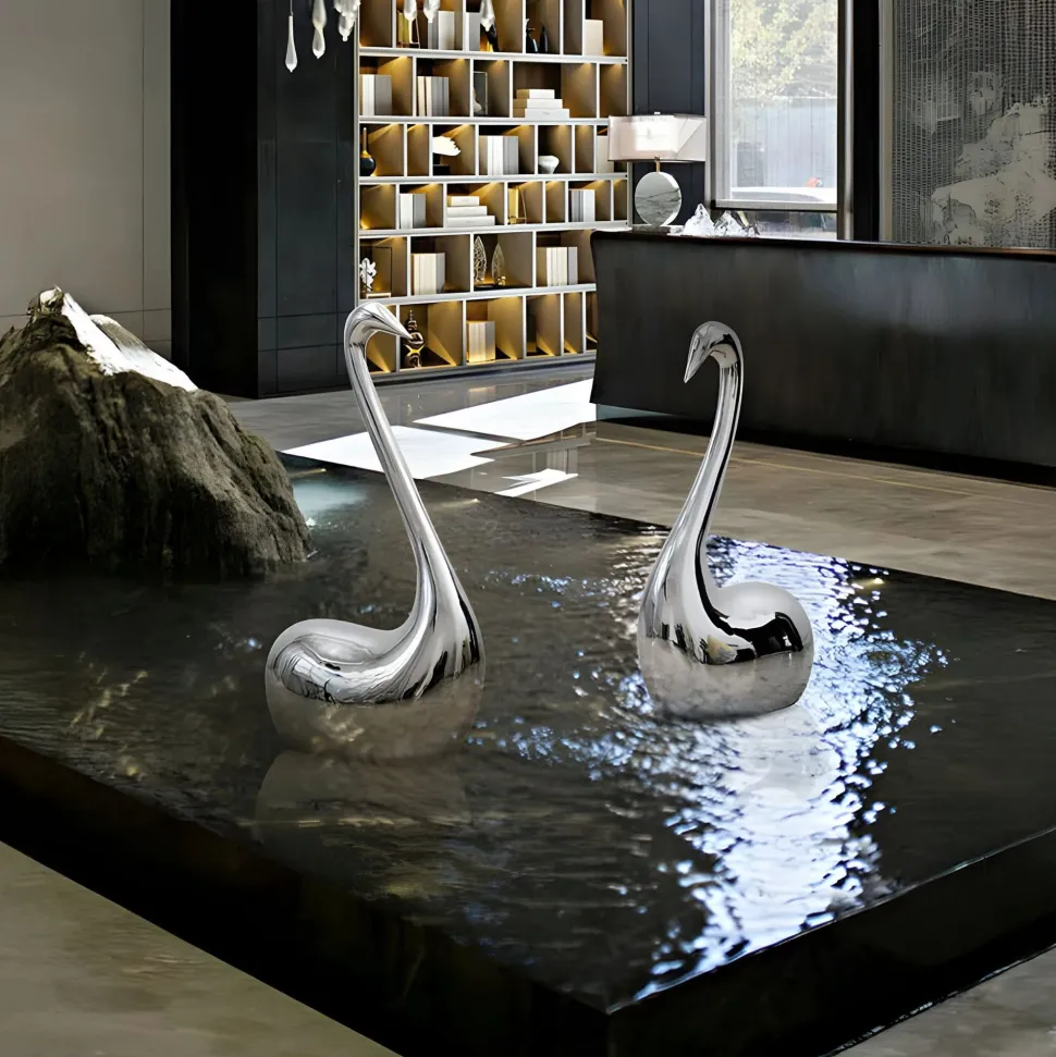 Pure Swan 95cm Silver Metal Indoor Sculpture