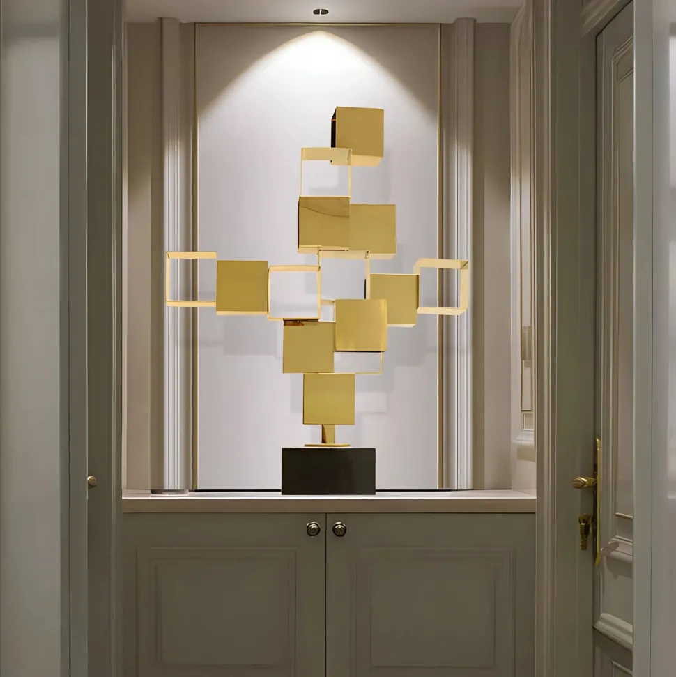 Quantum Cubes 88cm Gold Metal Indoor Sculpture