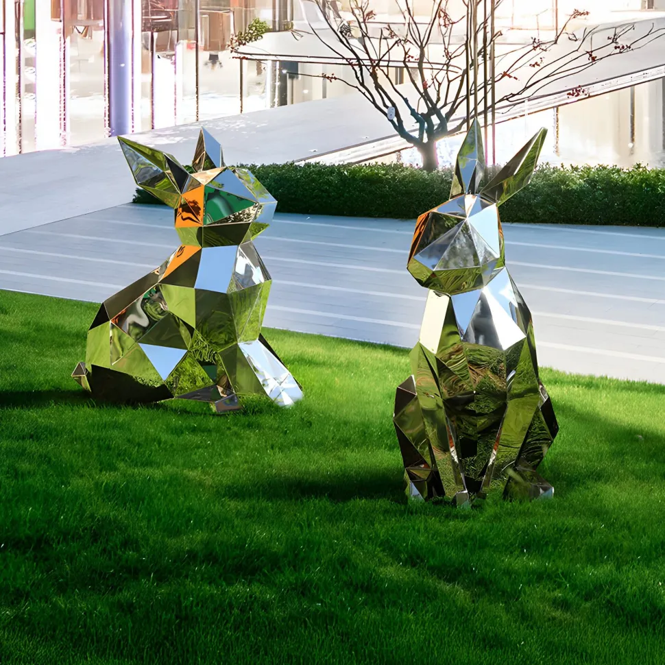 Rabbit 46cm Geometric Metal Garden Sculpture