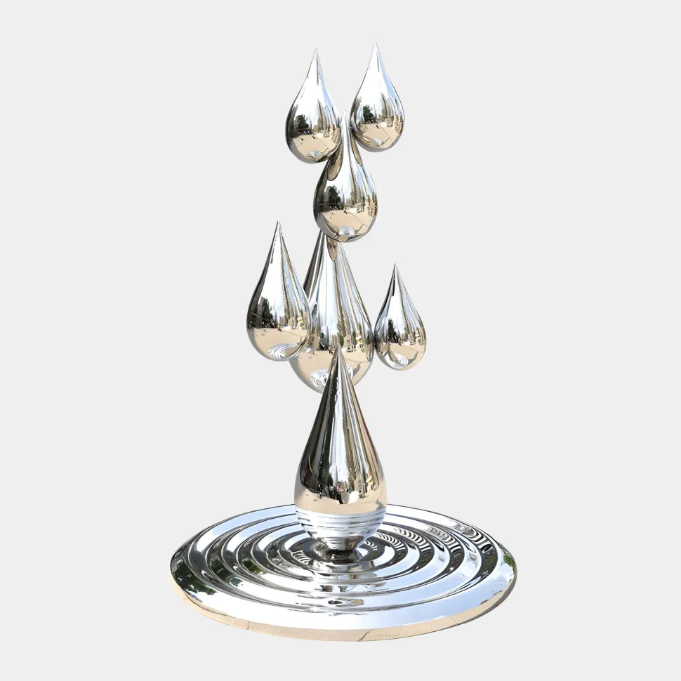 Raindrop Ripples 150cm Silver Metal Garden Sculpture