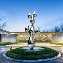 Raindrop Ripples 120cm Silver Metal Garden Sculpture