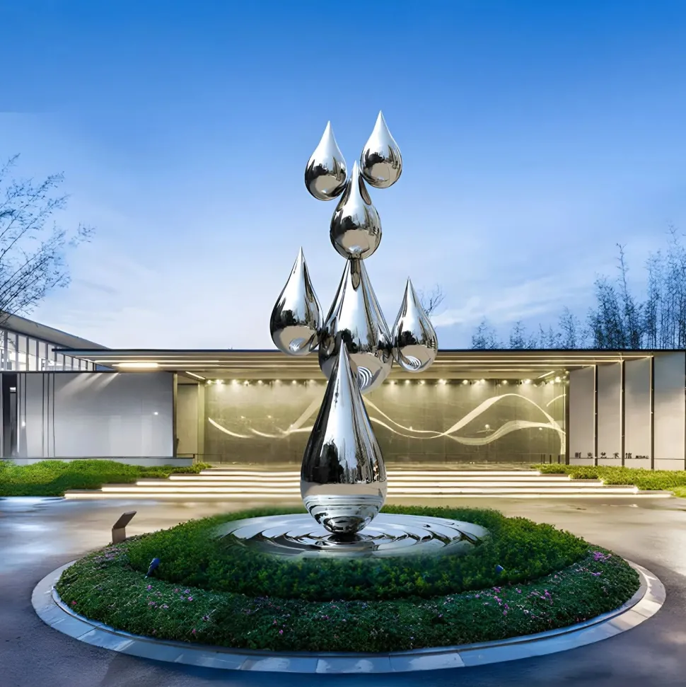 Raindrop Ripples 120cm Silver Metal Garden Sculpture