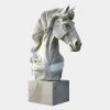 Regal Horse Head 120cm White Marble Garden Statue