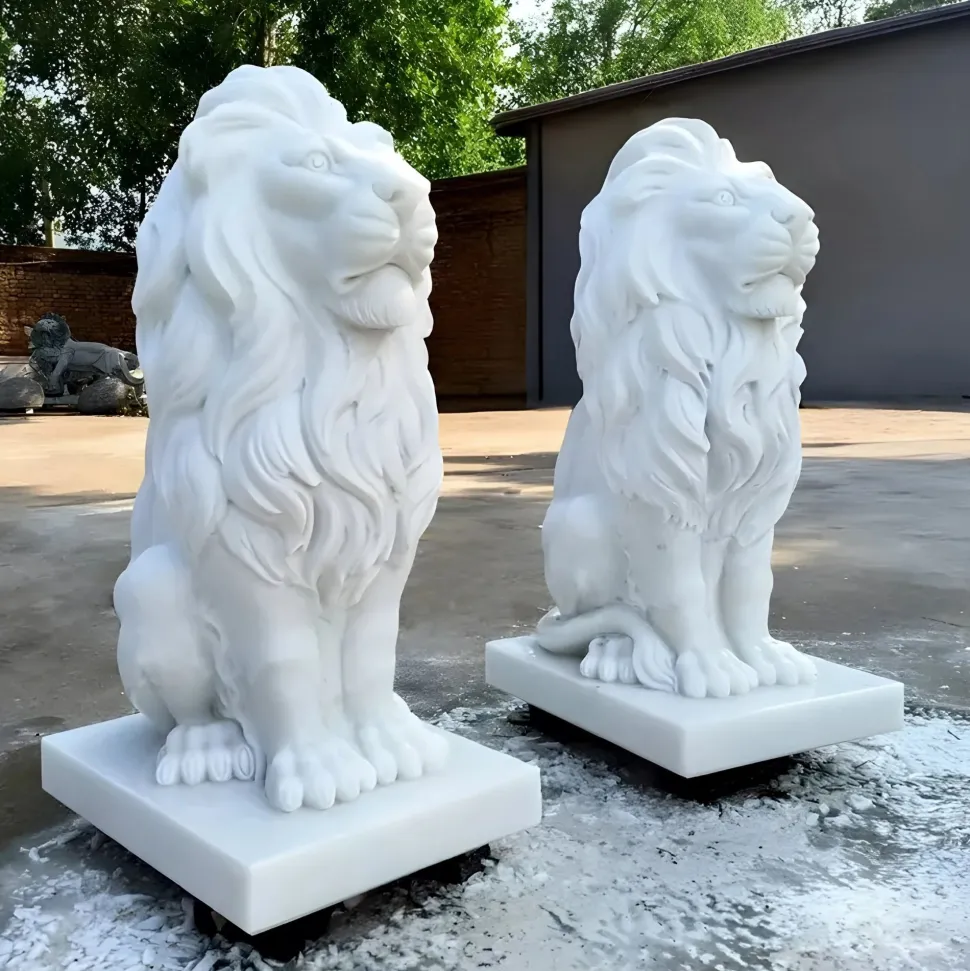 Royal Lion 120cm White Marble Garden Statue