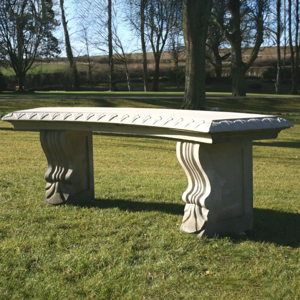 Single Curved Plain Stone Bench - Large Garden Benches